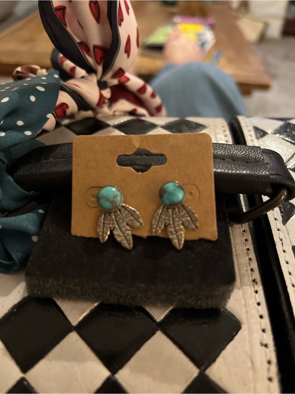 Turquoise Stone Leaf Drop Stud Earrings - Women Jewelry